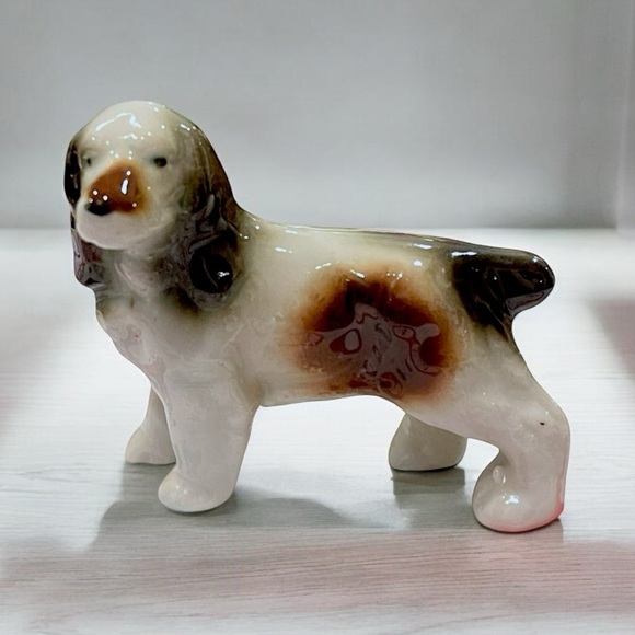 Vtg Porcelain Brown, White & Black Springer Spaniel Puppy Figurine Made In Japan - Picture 1 of 9